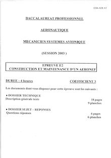 Bacpro aeronautique construction et maintenance d un aeronef 2003