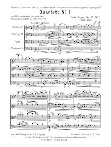 Partition complète, corde quatuor, Op.54, No.1, G minor, Reger, Max