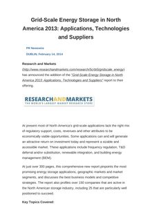 Grid-Scale Energy Storage in North America 2013: Applications, Technologies and Suppliers