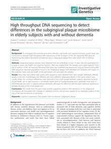 High throughput DNA sequencing to detect differences in the subgingival plaque microbiome in elderly subjects with and without dementia