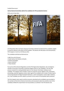 FIFA : validation des candidatures de cinq postulants pour l élection à la présidence