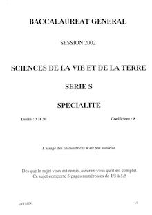 Baccalaureat 2002 sciences de la vie et de la terre (svt) specialite scientifique pondichery