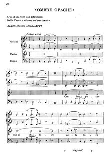 Partition Aria - Ombre opache, Correa nel seno amato, Scarlatti, Alessandro