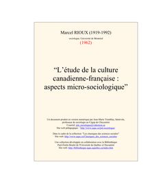 "L étude de la culture canadienne-française : aspects micro ...