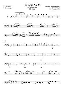 Partition violoncelles / Basses, Symphony No.25, G minor, Mozart, Wolfgang Amadeus