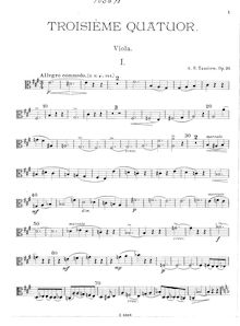 Partition viole de gambe, corde quatuor No.3, Op.30, A major, Taneyev, Aleksandr