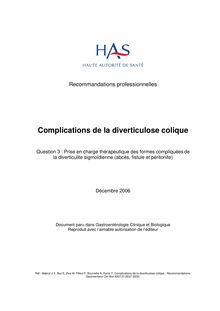 Complications de la diverticulose colique - Complications diverticulose colique - Argumentaire question 3
