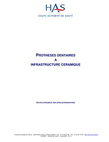 Prothèses dentaires à infrastructure céramique - Rapport Prothèses dentaires à infrastructure céramique