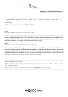 L approche néo-institutionnelle de la réforme des industries de réseaux - article ; n°3 ; vol.53, pg 425-435