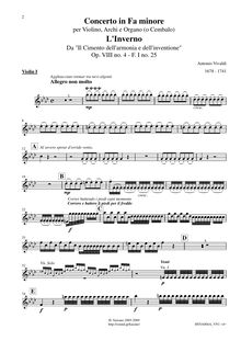 Partition violons I, violon Concerto en F minor, L inverno (Winter) from Le quattro stagioni (The Four Seasons)