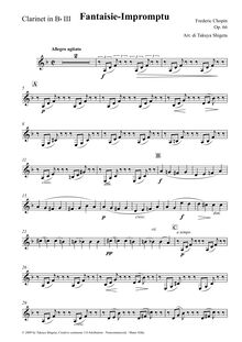 Partition B♭ clarinette 3, Fantaisie-impromptu, C♯ minor, Chopin, Frédéric