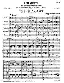 Partition complète, 2 menuets, Minuets with Country Dances ; Quadrilles par Wolfgang Amadeus Mozart
