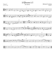 Partition ténor viole de gambe 2, alto clef, Pavan pour 5 violes de gambe par Richard Carlton