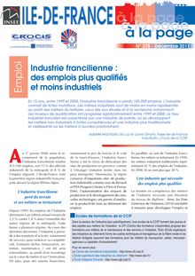Industrie francilienne : des emplois plus qualifiés et moins industriels
