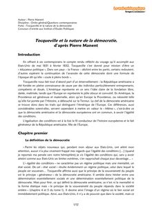 Prépa Sciences Po – Philo – Fiche – Tocqueville – La nature de la démocratie – Pierre Manent