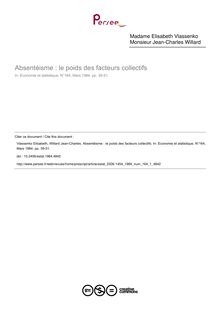 Absentéisme : le poids des facteurs collectifs - article ; n°1 ; vol.164, pg 39-51