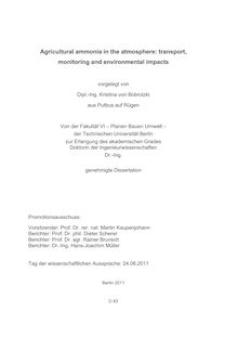 Agricultural ammonia in the atmosphere: transport, monitoring and environmental impacts [Elektronische Ressource] / Kristina von Bobrutzki. Betreuer: Dieter Scherer