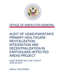 Audit of USAID Pakistan’s Primary Healthcare Revitalization,  Integration and Decentralization in 