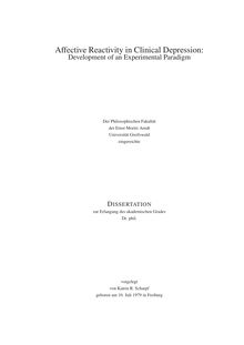 Affective reactivity in clinical depression [Elektronische Ressource] : development of an experimental paradigm / vorgelegt von Katrin R. Scharpf