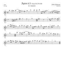 Partition ténor viole de gambe, octave aigu clef, Almaine, Johnson, Robert