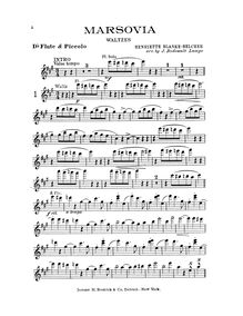 Partition flûte/Piccolo (D♭), Marsovia valses, B♭, Blanke-Belcher, Henriette