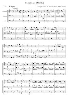 Partition , Allegro, 5 Trio sonates, 5 sonates en trio, suivies d un concerto à 5 par Joseph Bodin de Boismortier