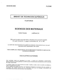 Sciences des matériaux 2005 BTS Plasturgie