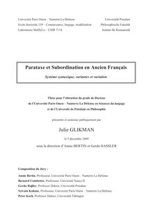 Parataxe et subordination en ancien français [Elektronische Ressource] / Julie Glikman. Betreuer: Annie Bertin