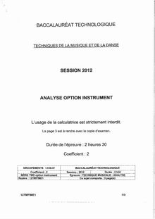 Sujet du bac serie TMD 2012: Analyse option Instrument-métropole