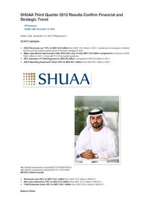 SHUAA Third Quarter 2012 Results Confirm Financial and Strategic Trend