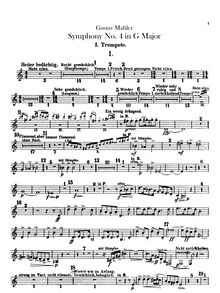 Partition trompette 1, 2, 3 (F, B♭), Symphony No.4, Mahler, Gustav