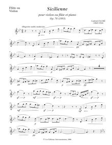 Partition flûte ou partition de violon, Sicilienne, Op.78, Fauré, Gabriel