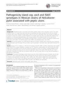 Pathogenicity island cag, vacAand IS605genotypes in Mexican strains of Helicobacter pyloriassociated with peptic ulcers