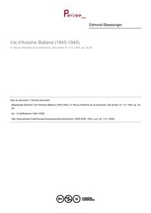 Vie d Antoine Balland (1845-1945) - article ; n°114 ; vol.32, pg 24-28