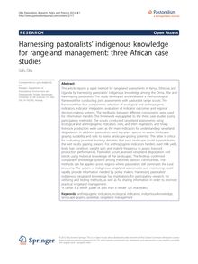 Harnessing pastoralists  indigenous knowledge for rangeland management: three African case studies