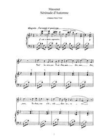 Partition complète (B♭ Major: haut voix et piano), Sérénade d automne