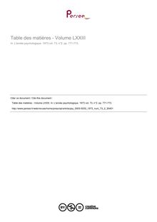 Table des matières - Volume LXXIII - table ; n°2 ; vol.73, pg 771-773