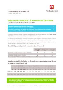 Médiamétrie : L audience de la radio en Ile-de-France sur la période avril-juin 2013