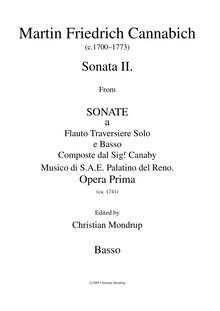 Partition Basso continuo, Sonate a Flauto Traversiere Solo e Basso Composte dal Sigr. Canaby Musico di S.A.E. Palatino del Reno.