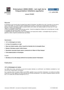 Intersaison 2008-2009 : net repli de la fréquentation hôtelière aquitaine