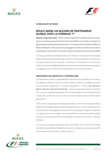 Communiqué de presse : Rolex signe un partenariat avec la Formule 1