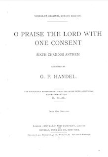 Partition complète, O Praise pour Lord avec One Consent (Chandos Anthem No.9)