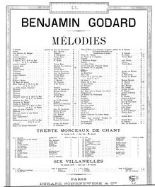 Partition , Lise (A major), 12 chansons, Godard, Benjamin