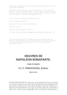 Oeuvres de Napoléon Bonaparte, Tome I. par Napoléon Bonaparte