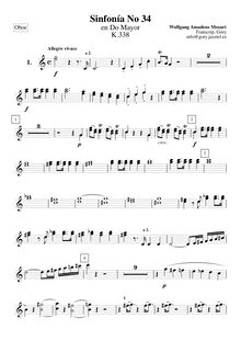 Partition hautbois 1, 2, Symphony No.34, C major, Mozart, Wolfgang Amadeus