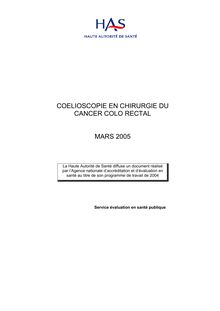 Coelioscopie en chirurgie du cancer colo rectal - Coelio cancer colo rectal synthèse