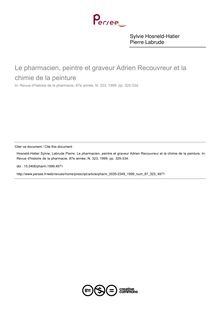 Le pharmacien, peintre et graveur Adrien Recouvreur et la chimie de la peinture - article ; n°323 ; vol.87, pg 325-334