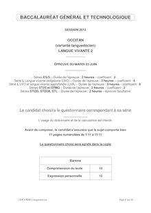 Bac 2015: sujet LV2 général et technologique écrit d occitan (variante languedocien)