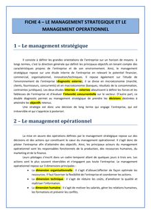 Fiche pratique sur le management stratégique et le management opérationnel