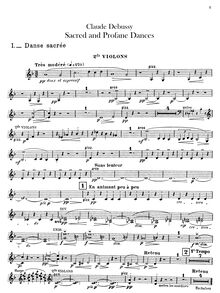 Partition violons II, Danse Sacrée et Danse Profane, Deux Danses pour Harpe (ou Harpe chromatique ou piano) avec accompagnement d orchestre d instruments à cordes